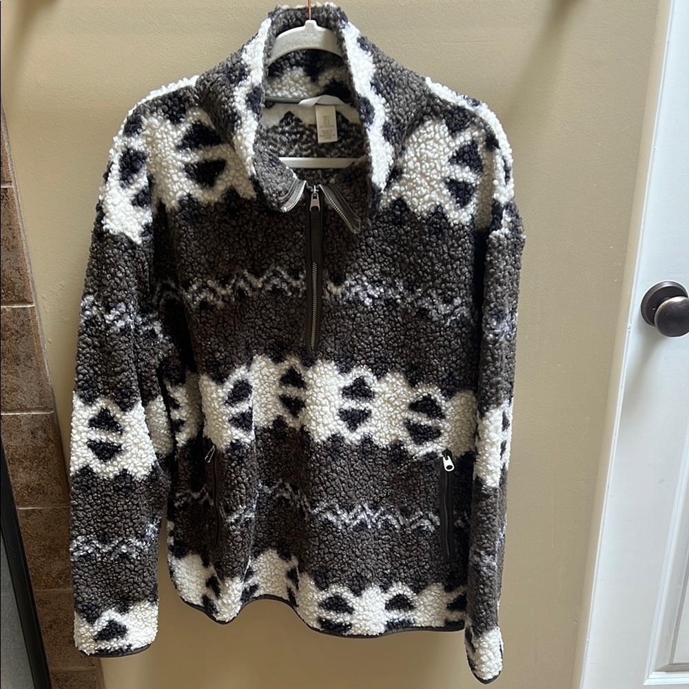 H&M Black and White Patterned Fleece Hoodie